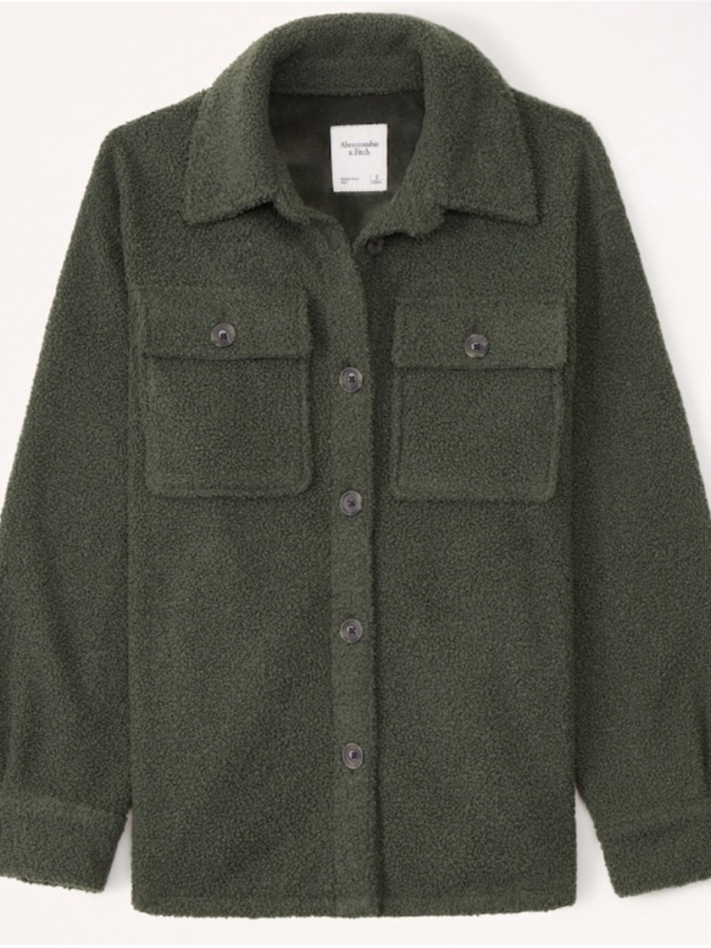 Abercrombie & Fitch Olive Green Sherpa Button Up Cozy Shirt Jacket Shacket- XS